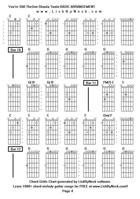 Chord Grids Chart of chord melody fingerstyle guitar song-You're Still TheOne-Shania Twain-BASIC ARRANGEMENT,generated by LickByNeck software.